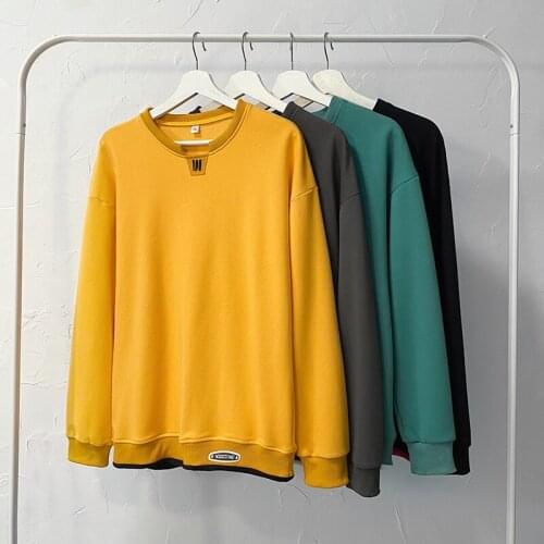 2021 Autumn Japanese Street Sweatshirts Men Hip Hop Black Dark Grey Male Casual Minimalist Harajuku Crewneck Hoodies 4 Colors