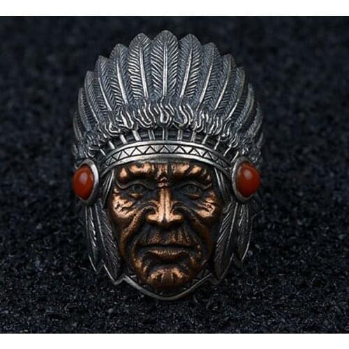 925 Sterling Silver Mens VINTAGE Indian ring rings Bike punk ring Jewelry A2561