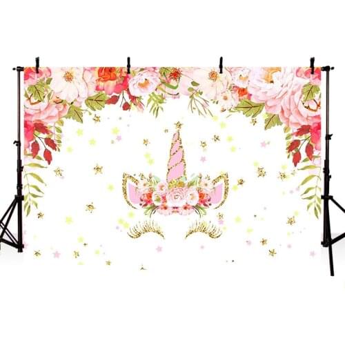 Unicorn Birthday Photo Backdrops Pink Floral Baby Shower Photography Backdrop Cake Table Party Decorations Studio Background