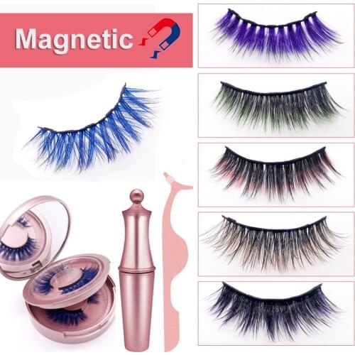 Colored 2 Pairs Magnetic False Eyelashes Waterproof Magnetic Eyeliner Easy To Operate With Tweezer NO Glue Lashes Extension Set
