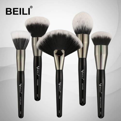 BEILI Black Professional 5pcs Makeup brushes Set Synthetic Hair Wool fiber Powder Foundation Cream Stippling Brush for makeup