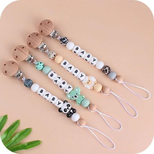 Custom Pacifier Clip Chain With Name Alphabet Silicone Beads Personalized Dummy Holder For Nipples Clips Baby Shower Gift