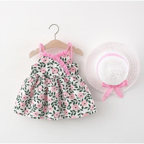 Newborn Baby Flower Dresses With Free Straw Hats 2021 Summer Princess Party Dresses Cute Costume Toddler Infant Sweet Clothing