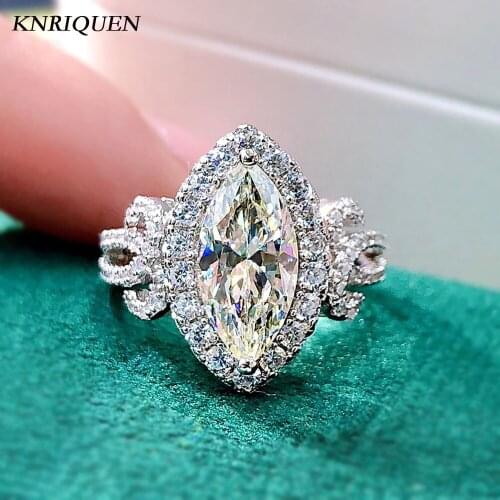 Luxury Horse-Eye Shaped Full Lab SONA Diamonds Wedding Engagement Rings for Women Sparkling 925 Sterling Silver Ring Gift