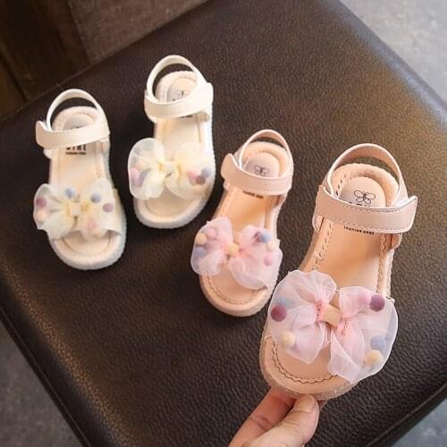 Girls sandals transparent lace 2020 summer new bow princess shoes children baby non-slip beach shoes