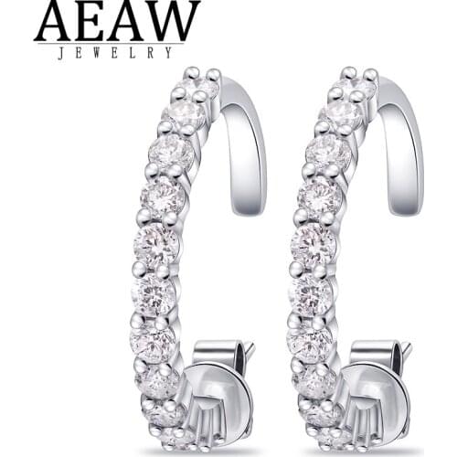 AEAW 1ctw Natual Round Cut Diamond Drop Earrings Solid 18K White Gold 100% Real Diamond Earring Praty Gift for Lady Fine Jewelry