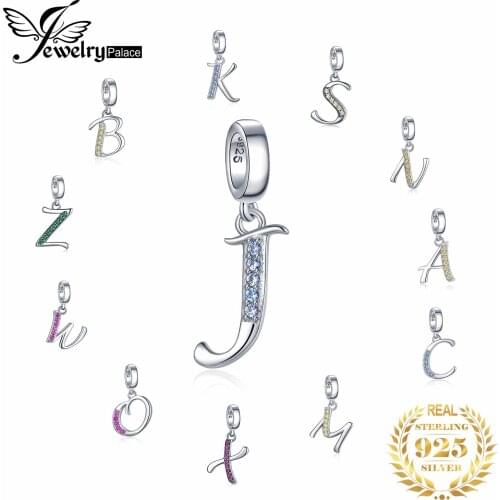 JewelryPalace Initial 925 Sterling Silver Beads Charms For Bracelet Silver 925 original Beads Jewelry Making Pendant Necklace