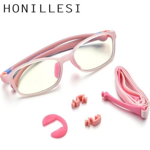 HONILLESI Silicone Anti Blue Light Blocking Glasses for Kids Children Boys Girl Antiblue Protection Prescription Eyeglasses 9005