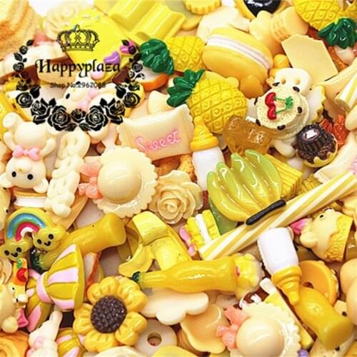 Mix Designs 20pcs Lemon Color Dessert Cartoon Resin Flatback Cabochon Art Supply DIY Craft Decoration