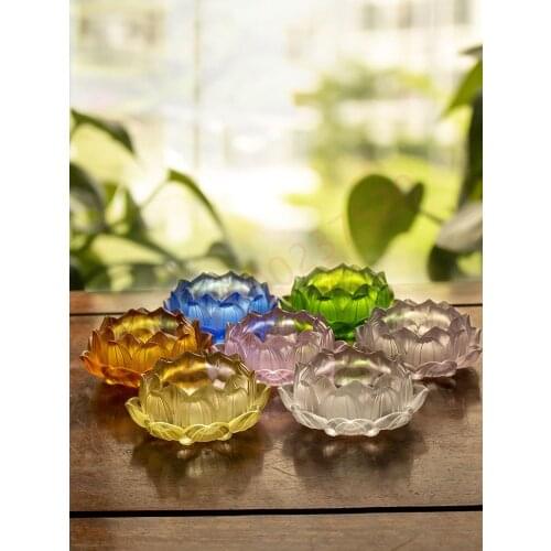 Ancient methods glass, lotus colorful butter lamp holder, lotus lamp in front of Buddha, Buddhist articles and ornaments