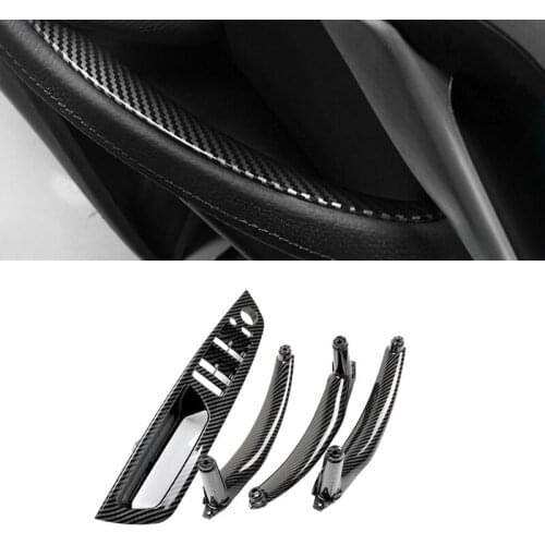 Only LHD For BMW X5 X6 E70 E71 E72 4pcs Carbon Texture Car Interior Door Handle Pull Window Control Panel Replacement Cover