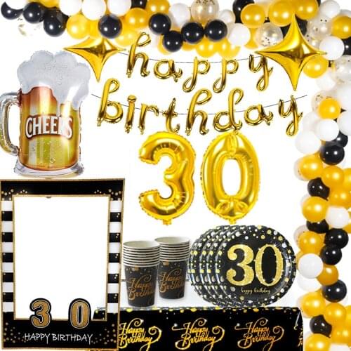 30s Birthday Decoration Cheers to 30 Years Banner Big Thirty 40 Balloon Confetti Black Gold Ballon Happy 30 Number Balls Globos