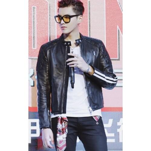 YR!Free shipping.2020 new black cowhide jacket.Men genuine leather coat.slim motor biker leather Jacket.cool leather clothes