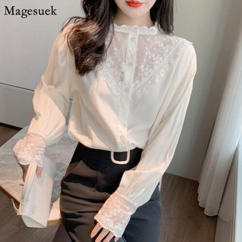 New Spring Summer Chiffon Blouse Femme Long Sleeve Loose Solid Blouses Women Casual Hollow Crochet Floral Female Shirt Tops10900