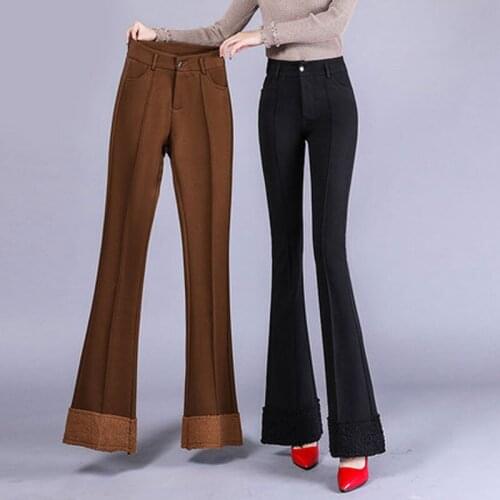 Solid color drooping flare pants autumn and winter womens new high waist trousers slim trousers wool wide leg pants TB190104