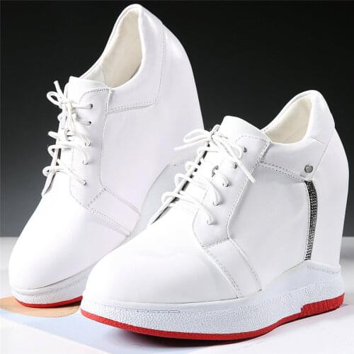 Plus Size Lace Up Creepers Women Genuine Leather Platform Wedges High Heel Pumps Female Round Toe Fashion Sneakers Casual Shoes