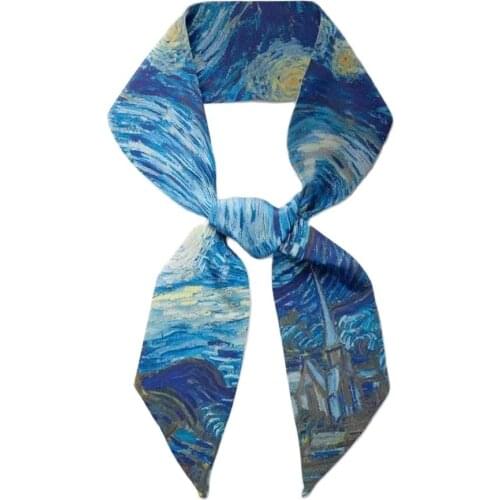 2PCS/LOT 6*100cm Oil Painting Designs Soft Silk Satin Skinny Scarf For Ladies Elegant Women Bag Belt Wrist Jewelry Accessories