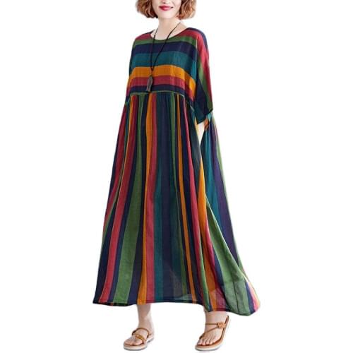 ARCSINX Boho Womens Dress Plus Size 4XL 5XL 6XL 7XL 8XL Striped Mori Girl Women Dress Cotton Large Size Dresses And Sundresses