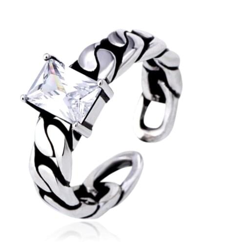 ANENJERY 925 Sterling Silver Tricolor Zircon Opening Rings Twisted Chain Models Black Auger Thai Silver Ring For Women S-R60