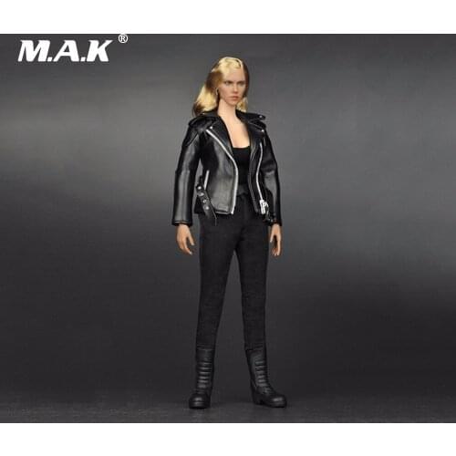 1/6 Female Black Leather Suit Set Clothing Model T-800 For 12" Female Action Figure Accessory Jacket Pants Belt and Vest