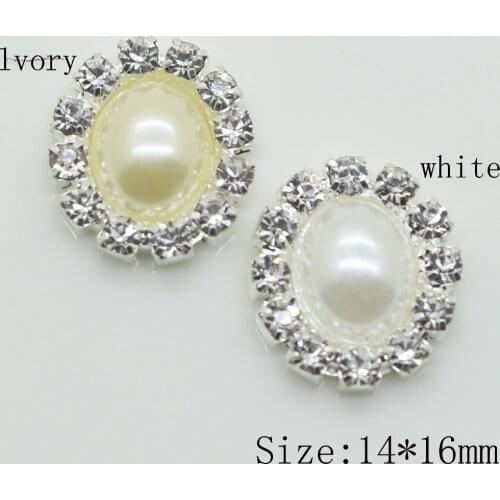 New 10PC 14*16MM Oval pearl rhinestone buttons metal wedding baby clothing decoration buckle DIY hair flower center scrapbooking