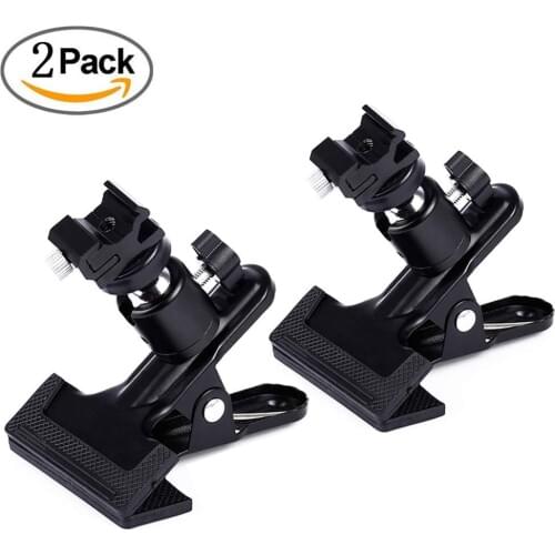 2pcs E-Type Flash Hot Shoe Heavy Duty Clip Clamp Flash Reflector Holder Mount with Ball Head Standard 1/4" Screw for Light Stand