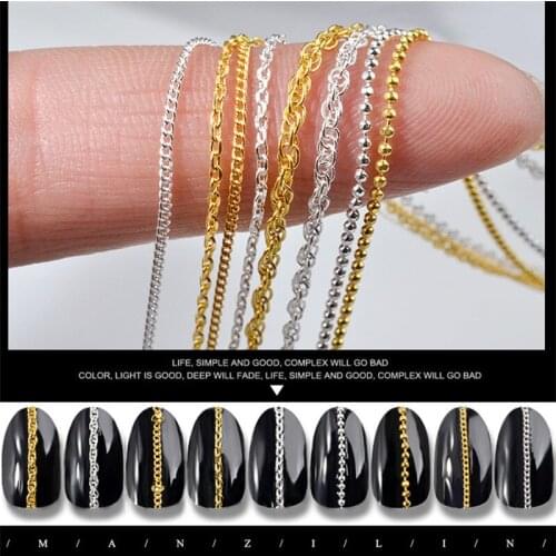 1PC Hot Fashion 3D Gold Silver Nail Metal 9 Styles Steel Ball Chain Punk Style UV Gel Polish DIY Nail Art Decorations Tool