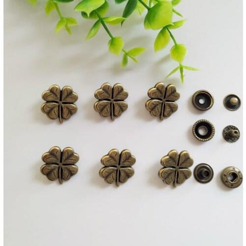 6sets Clover Zinc Alloy Snap Fastener Press Stud Sewing Leather Combined Button Craft For Clothes Garment DIY Decoration22*20mm