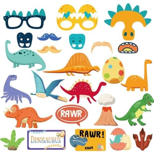 Baby Shower RAWR DIY Photobooth Props Kids Happy Birthday Dinosaur Theme Party Photobooth Props Cartoon Party Decorations