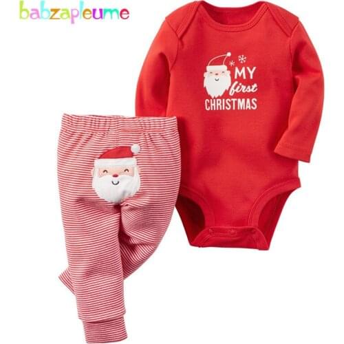 Babzapleume Baby Girls Boys Christmas Clothes Cartoon Cute Santa Claus Infant Rompers Bodysuit+Pants Newborn Clothing Set BC1056