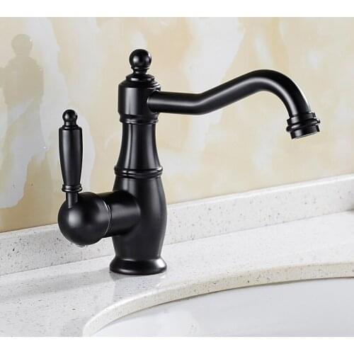 Free Shipping brass material water tap Black Swival Tap hot and cold bathroom basin faucet Luxury sink basin mixer basin tap