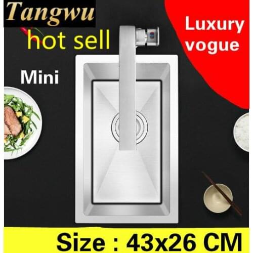 Free shipping Apartment luxury kitchen manual sink single trough small 304 stainless steel vogue hot sell 43x26 CM