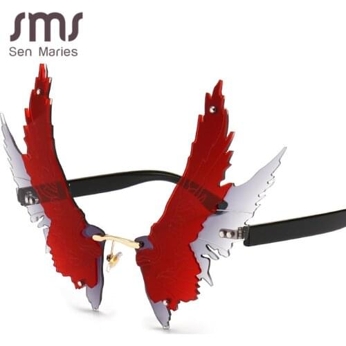 Oversized Butterfly Wing Shape Sunglasses Women 2020 Luxury Fashion Red Rimless Personality Men Eagle Wing Glasses Shades UV400