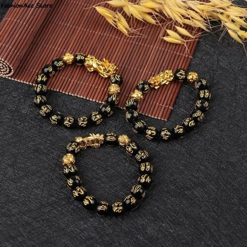 Feng Shui Black Obsidian God of wealth Bracelet Attract Wealth Good Luck