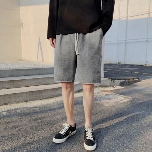 BXyichen Korean style pants summer trend solid color loose five-point sports pants Hong Kong wind wild casual mens shorts