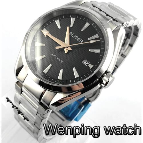 Bliger 40mm New Mens Top Classic Mechanical Watch Silver Case Sapphire Crystal Black Dial NH35 Movement Automatic Watch
