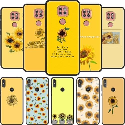 Phone Case for Motorola Moto G9 Play One Fusion Plus G8 Power G Stylus Hyper E7 Edge Lite Black Cover Sunflower flower