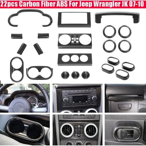 Carbon Fiber ABS Car Interior Decoration Cover for Jeep Wrangler JK 2007-2010 Dashboard Door Handle Gear Shift Accessories