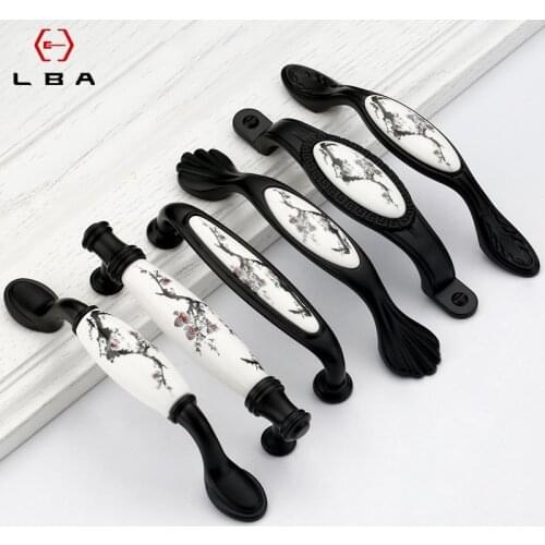 Ink Jiangnan Decorative Furniture Cabinet Hardware Handle Chinese Style Black & White Zinc Alloy Drawer Flush Door Handles