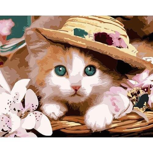 DIY Digital Painting By Numbers cat wearing oil painting mural Kits Coloring Wall Art Picture Gift frameless
