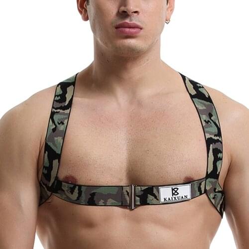 Elastic Harness Men Band Sexy Bondage Shoulder Straps Chest Halter Belt with Metal O-rings Muscle Costume Club Party Wear