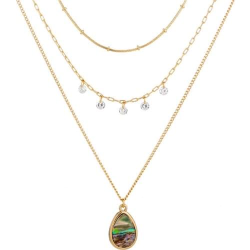 European and American Cool Design Multi-Layer Stacked Fashion Zircon Natural Abalone Shell Drop Pendant Necklace