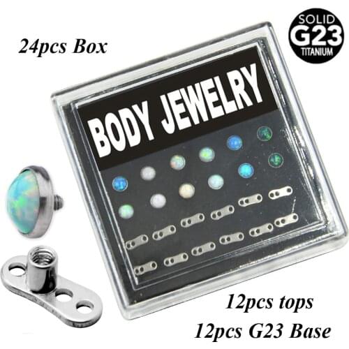 G23 Titanium Opal Dermal Anchor Top Head with Steel Dermal Piercing Body Jewelry Box Set 24pcs