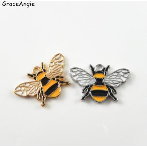 GraceAngie 8pcs Alloy Bee Charms Necklace Pendant Creative Gold Silver Color Bracelet Handmade DIY Jewelry Accessories