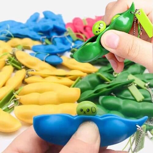 Antistress Toy Squishy Squeeze Edamame Bean Pea Peanut Key Chain Pendant Colorful Ornament Stress Relieve Decompression Kid Toys