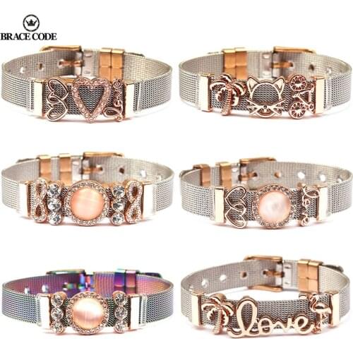 BRACE CODE Colourful Two color Stainless Steel Mesh Bracelet Set Love Charm Fine Bracelet Bangle for Woman Brand Jewelry Gift