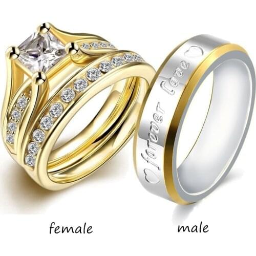 Gold Color Stainless Steel Ring Women Men Crystal Lovers Bridal Ring Jewelry Good Quality