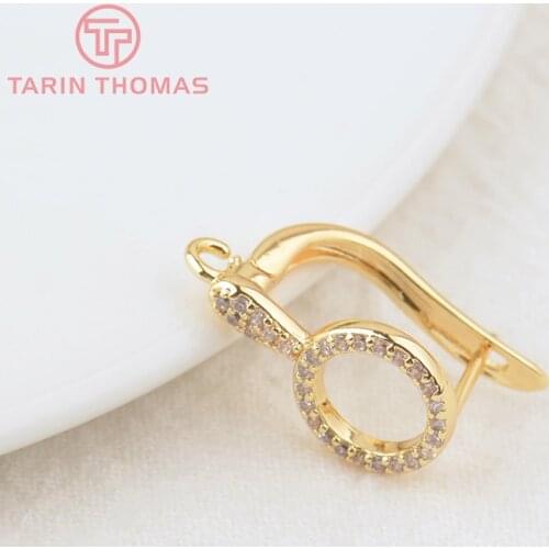 2PCS 11x15MM 24K Gold Color Brass with Zircon Round Holes Earring Clasp High Quality DIY Jewelry Making Findings Accessories