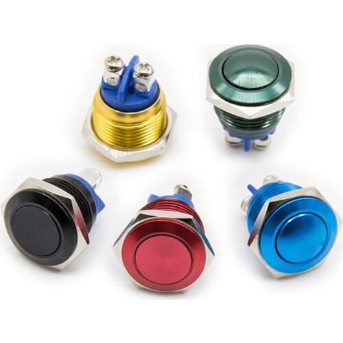 10pcs 16mm Metal Oxidized Push Button Switch flat 1NO reset press button screw terminal momentary red black blue Gold Green