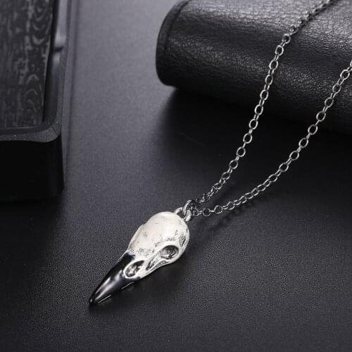Fashion Biker Viking Vintage Punk Jewelry Crow Head Bird Skull Necklace Skull Hip Hop Personality Accessories Pendant +lanyard